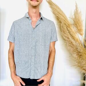 MENS GOODFELLOW & CO Blue White Stripe Casual Button Down Short Sleeve Shirt L